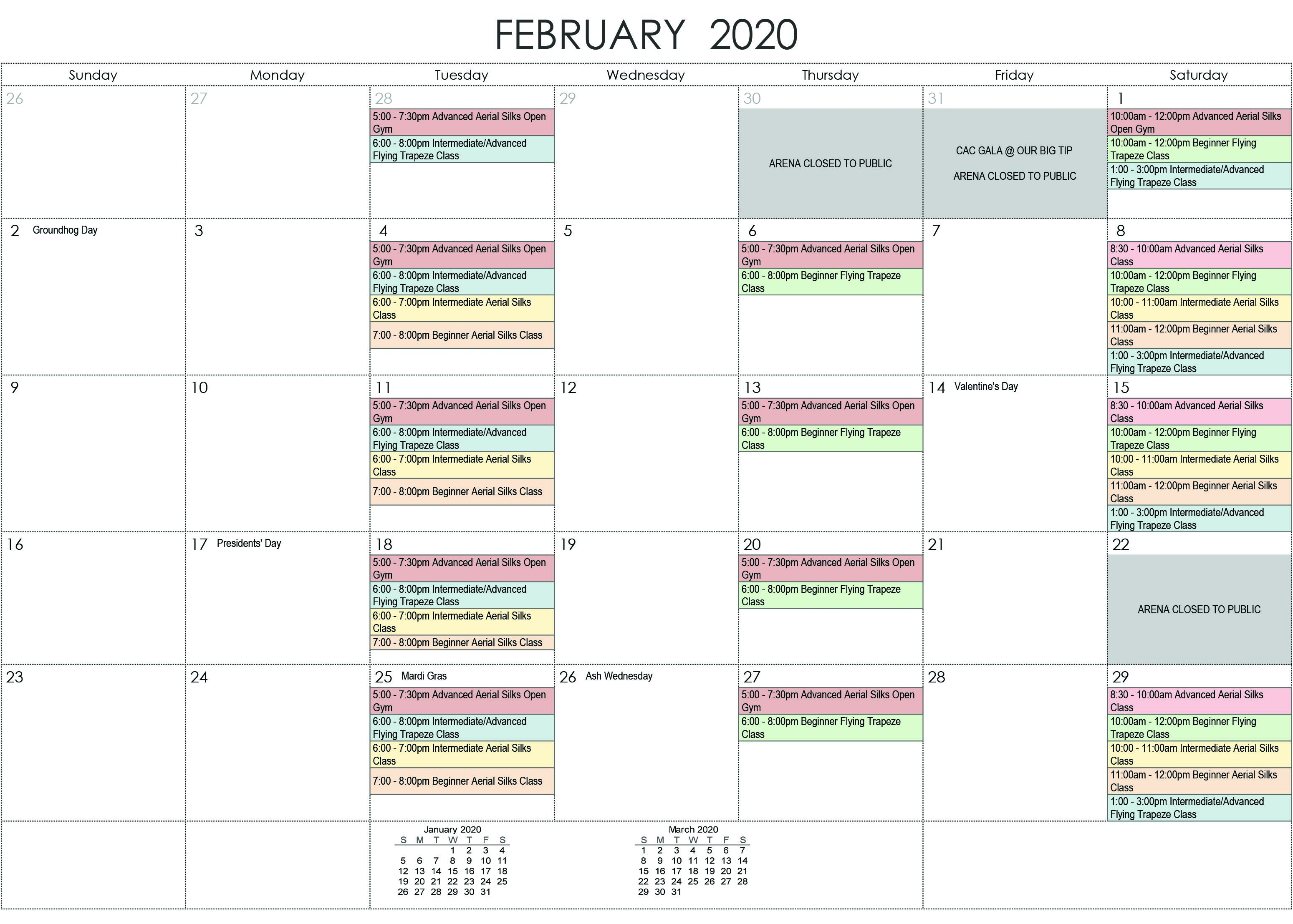 2020 CAC REC CLASS CALENDAR - The Circus Arts Conservatory | Sarasota