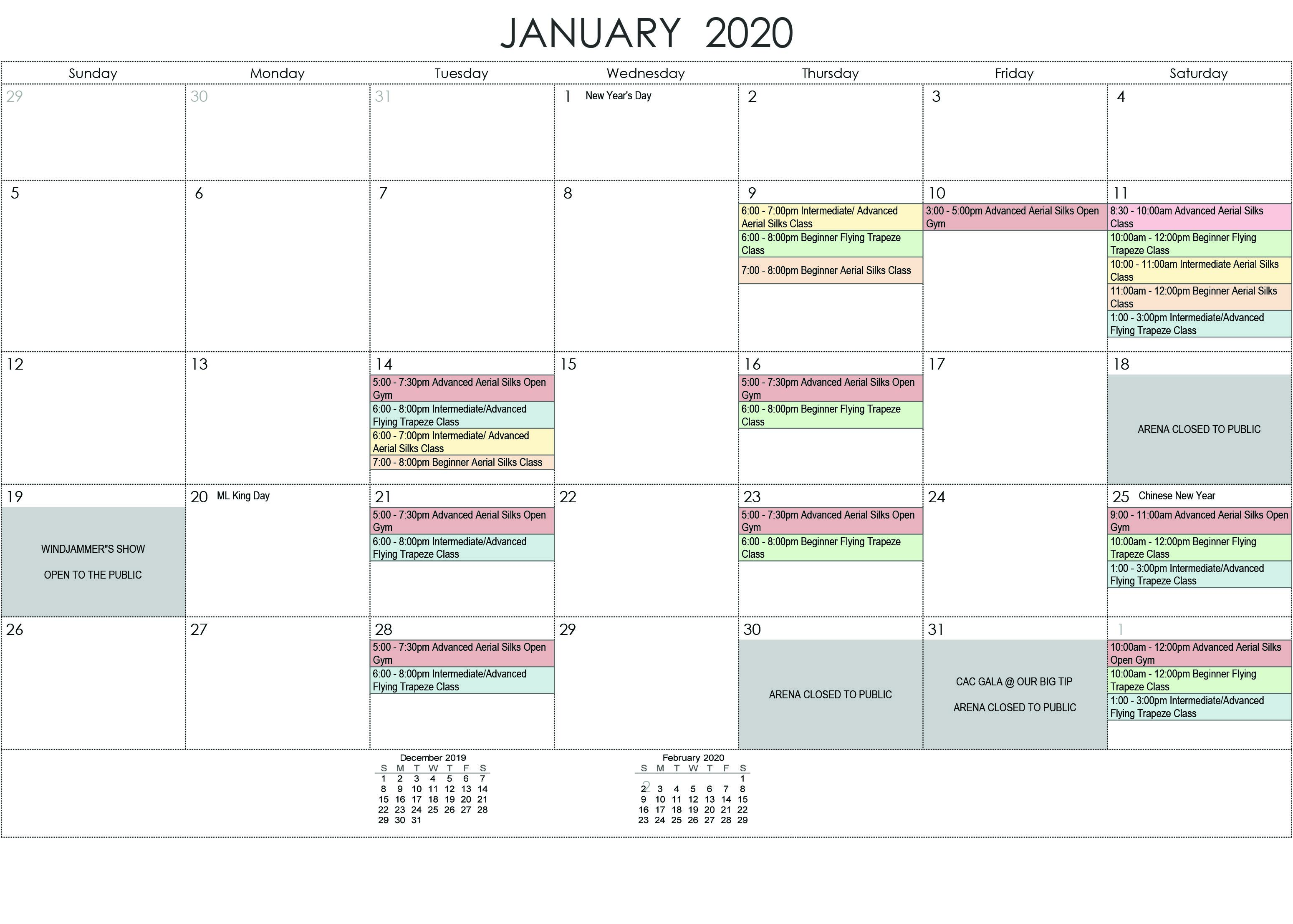 2020 CAC REC CLASS CALENDAR The Circus Arts Conservatory Sarasota