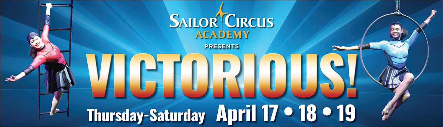 Colorful circus staging with acrobats and aerial performers at Sailor Circus Academy.