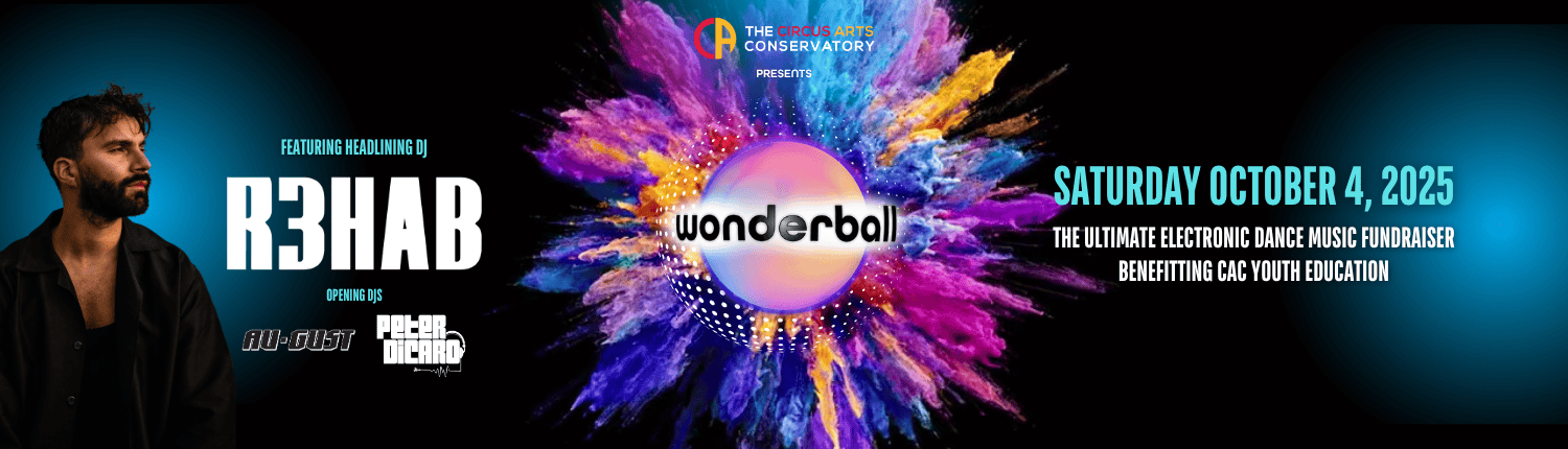 WONDERBALL 2025 (1500 x 430 px) Wonderball circus stage event with colorful explosion of powder.